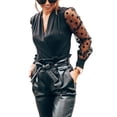 thumbnail image 2 of Douhoow Women Blouse Deep V Neck Mesh Polka Dot Long Sheer Sleeve Top Black Shirt, 2 of 7