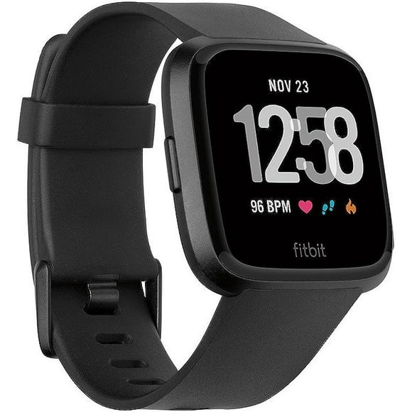 Fitbit Versa (1ère Génération) Smartwatch Boîtier en Aluminium Noir avec Bande Noire, Taille Unique (Bandes S et L Incluses) Boîte Ouverte