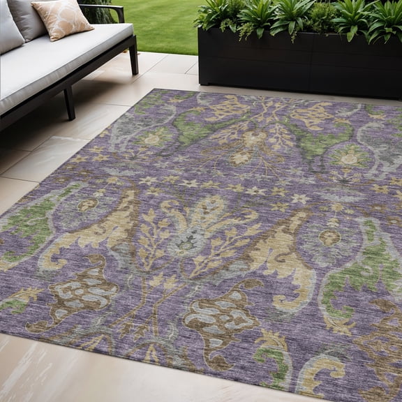HomeRoots 605296 5 x 8 ft. Purple, Green & Brown Floral Washable Indoor & Outdoor Rectangle Area Rug