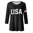 thumbnail image 5 of Rggeeun Women'S T-Shirts Solid Color U.S.A. Letter Print Crew Neck 3/4 Sleeve With Us National Flag Graphic For 4Th Of July Summer Celebration Casual Look Tee,Black,L, 5 of 5