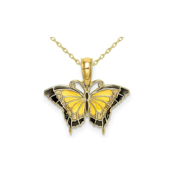Yellow Butterfly Charm Pendant Necklace in 10K Yellow Gold with Chain for Women