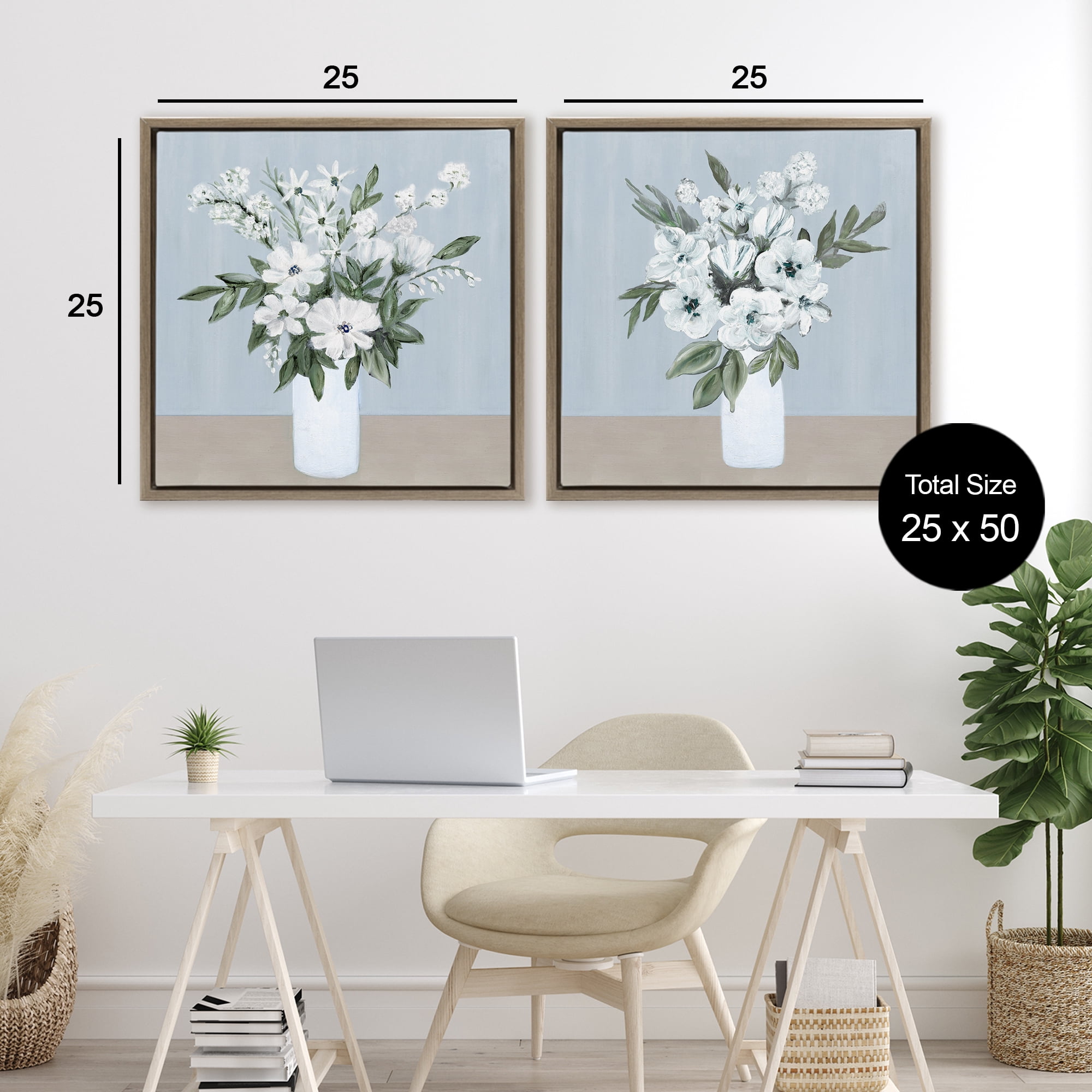 Stupell Industries Mixed White Blossoms 2 Piece Brown Framed Floater Canvas Set, design by Marilyn Dunlap