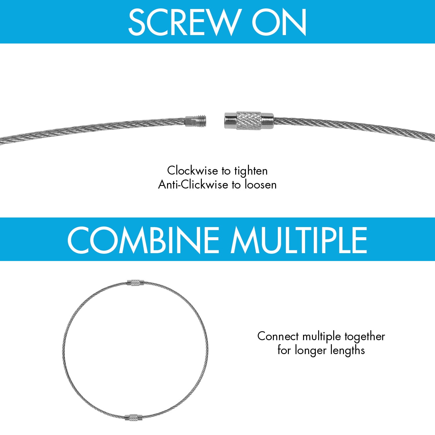 Stainless Steel Wire Keychains 2.0mm 6.3 Inches Aircraft Cable Key Ring Loops for Hanging Luggage Tags or ID Tags (100 Pack)
