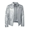 thumbnail image 4 of Men's Autumn and Winter Stand Collar Leather Jacket Zip Faux Leather Jacket Long Sleeve Jacket, 4 of 4