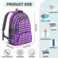 thumbnail image 5 of Purple and Black Checkered Pattern Backpack for School, Cute School Bag with Adjustable Shoulder Straps and Padded Back, 16.9"x12.6"x5.9", 5 of 5