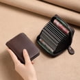 thumbnail image 3 of Tarjetero Vintage con múltiples ranuras para hombre y mujer, cartera pequeña de cuero sólido con cremallera para tarjetas de crédito y negocios, 3 of 4