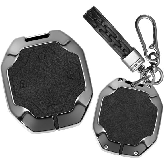 Fit for Jetour Traveller T2 Key Fob Case,Metal & Leather Protective Key Housing,Car Key Cover Compatible with Chery Jetour Traveller 2024 2025 2026,Black