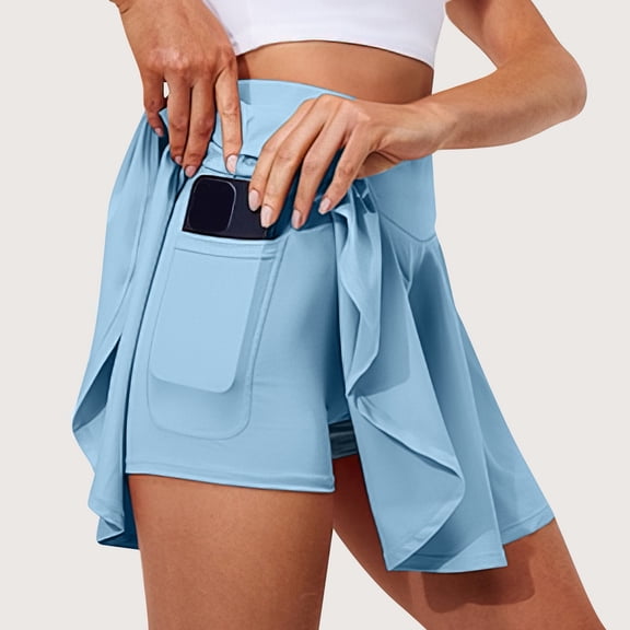 Women's Tennis Golf Skirts High Waisted with Pockets Inner Shorts for Athletic Skorts Sports Running Pickleball Blue XL