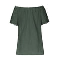 thumbnail image 5 of Jerdar Women's Off-the-Shoulder Drawstring Neck Blouse Short Sleeve Lace Trim Loose Linen Casual Top XL, 5 of 6