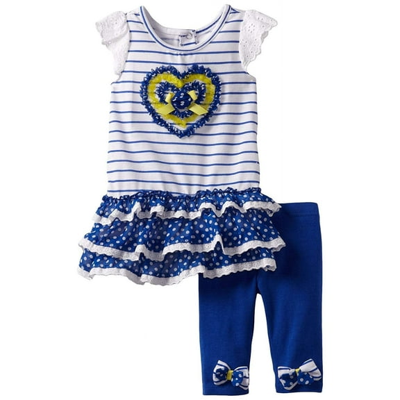 Nannette Baby Girls' 2 Piece Heart Printed Legging Set, Blue, 12 Months