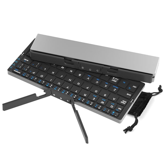 Ultra Slim Rechargeable Bluetooth Keyboard with Phone Holder – Foldable Wireless Keyboard for iPhone, Android Tablets, Office & Travel Business Trip