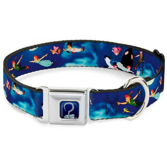 Disney Pet Collar, Dog Collar Metal Seatbelt Buckle, Peter Pan Flying Scene, 15 to 24 Inches 1.0 Inch Wide