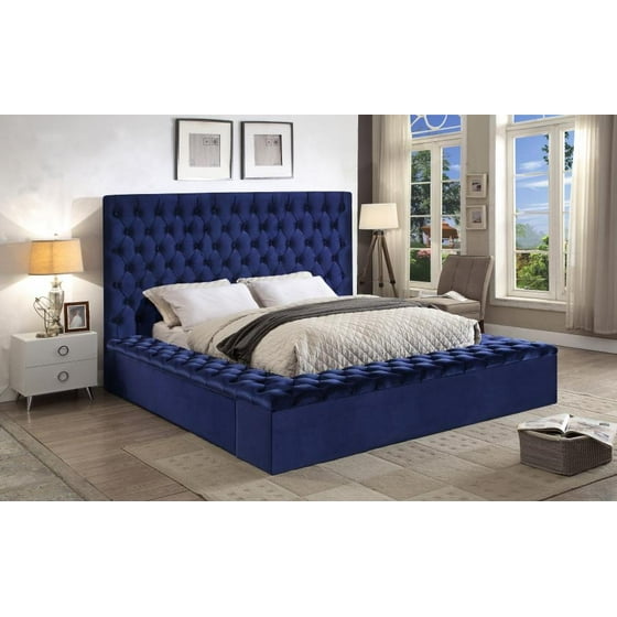 Meridian Furniture Bliss Traditional Navy Blue Velvet King Size Meridian Furniture Bliss Traditional Navy Blue Velvet King Size Storage Bed Com