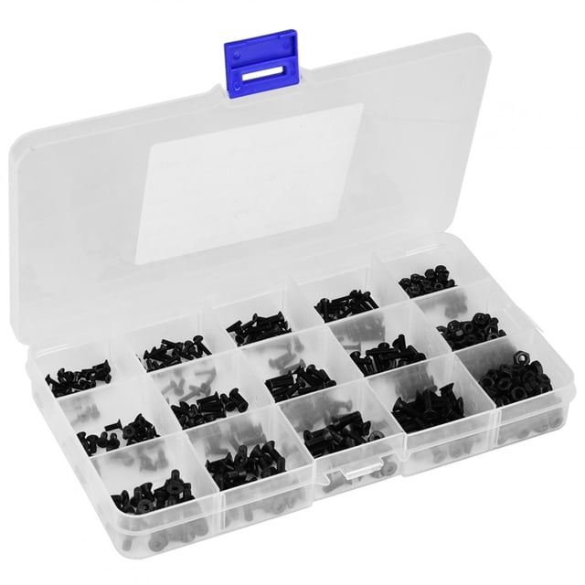 Kit de tuercas de tornillo de cabeza plana hexagonal, 480 piezas/juego de acero al carbono negro Tornillo de cabeza plana hexagonal de acero al carbono Tornillo de cabeza plana hexagonal