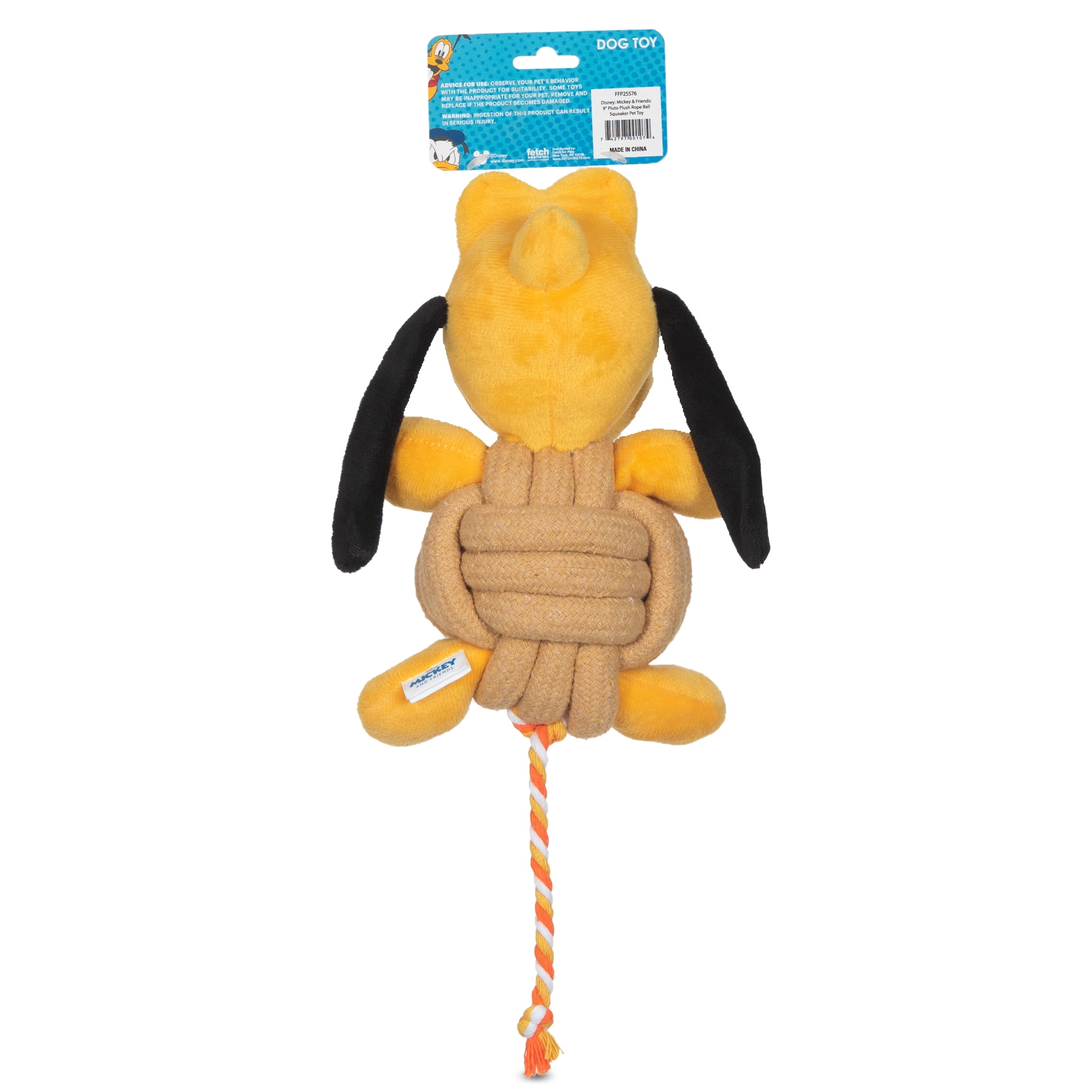 DISNEY MICKEY AND FRIENDS: Pluto Plush Rope Ball Squeaker Pet Toy-9in