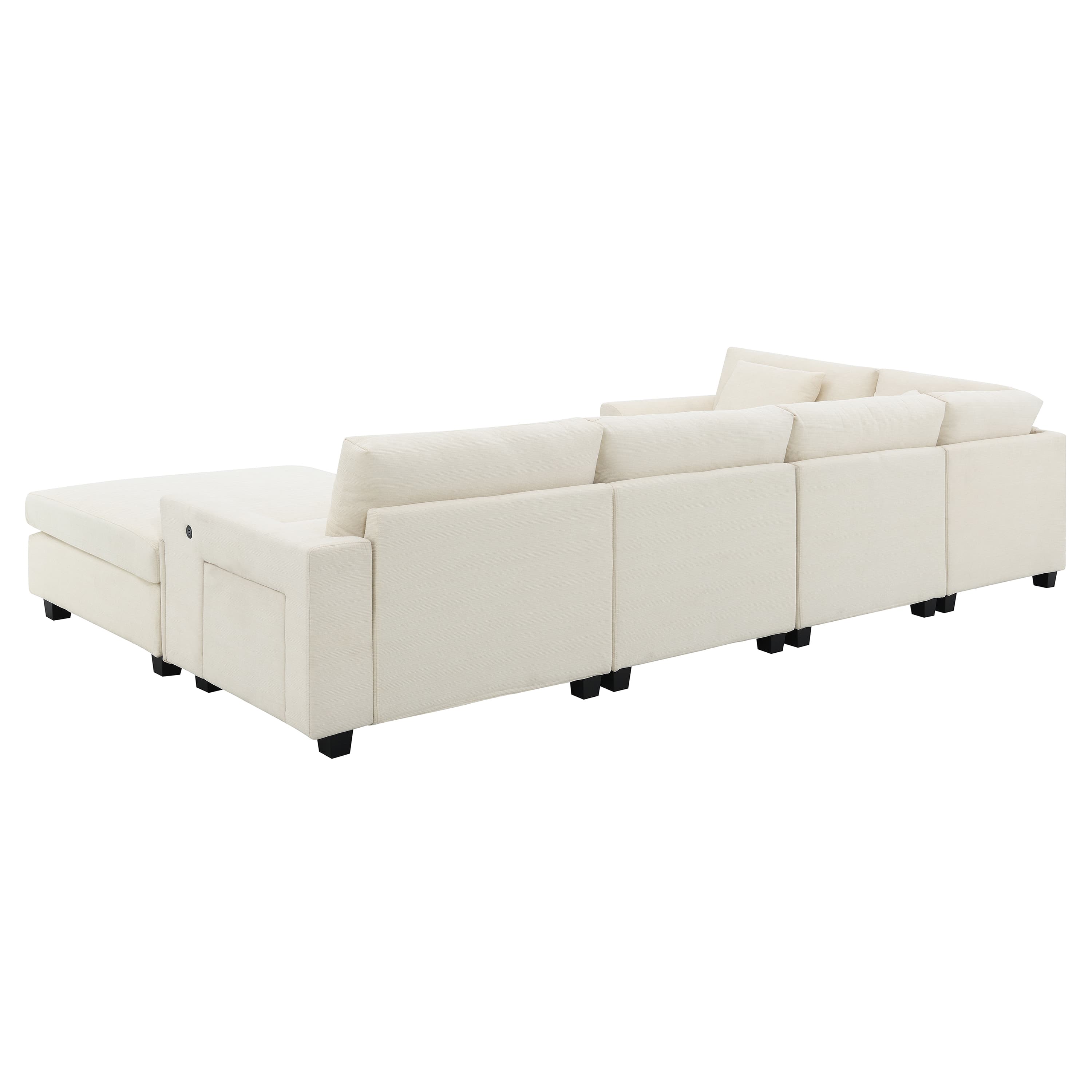 MAYEERTY 128x67" U-Shaped Sectional Sofa - 6-Seat Chenille Couch with Ottoman/Armrest Storage/Cup Holders/USB, Wide Seat for Living Room/Apartment, 2 Colors