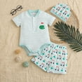 thumbnail image 2 of VNKIDY Baby Boys 3 Piece Outfit Set Short Sleeve Striped Golf Embroidered Henley Bodysuit Elastic Waist Shorts Matching Hat Clothes Set For Daily Wear Green 12-18 Months, 2 of 7