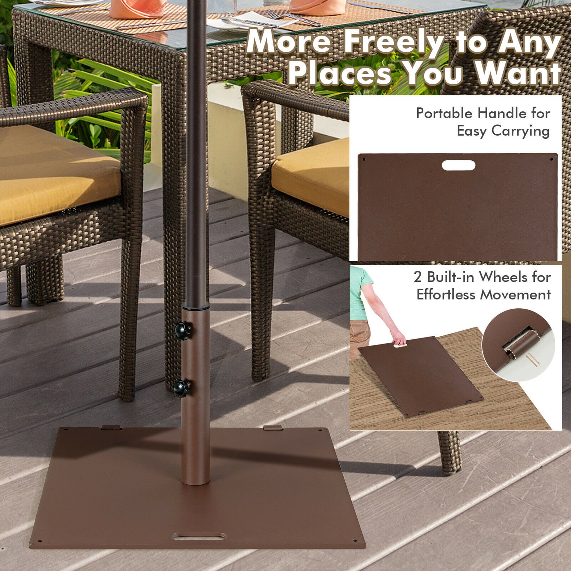Gymax 50 LBS Patio Umbrella Base Stand 24'' Outdoor Square Market Handle Wheel