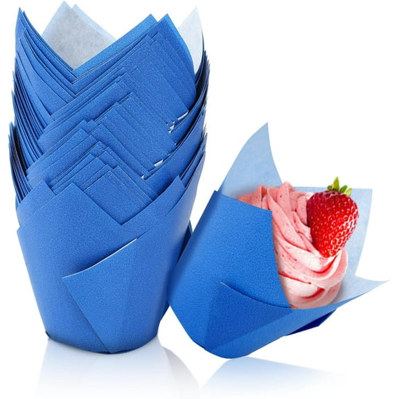 Tulip Cupcake Liners,150pieces Blue Muffin Baking Cups Holders Paper Cupcake Wrappers for Wedding, Birthday, Christmas, Baby Shower Parties