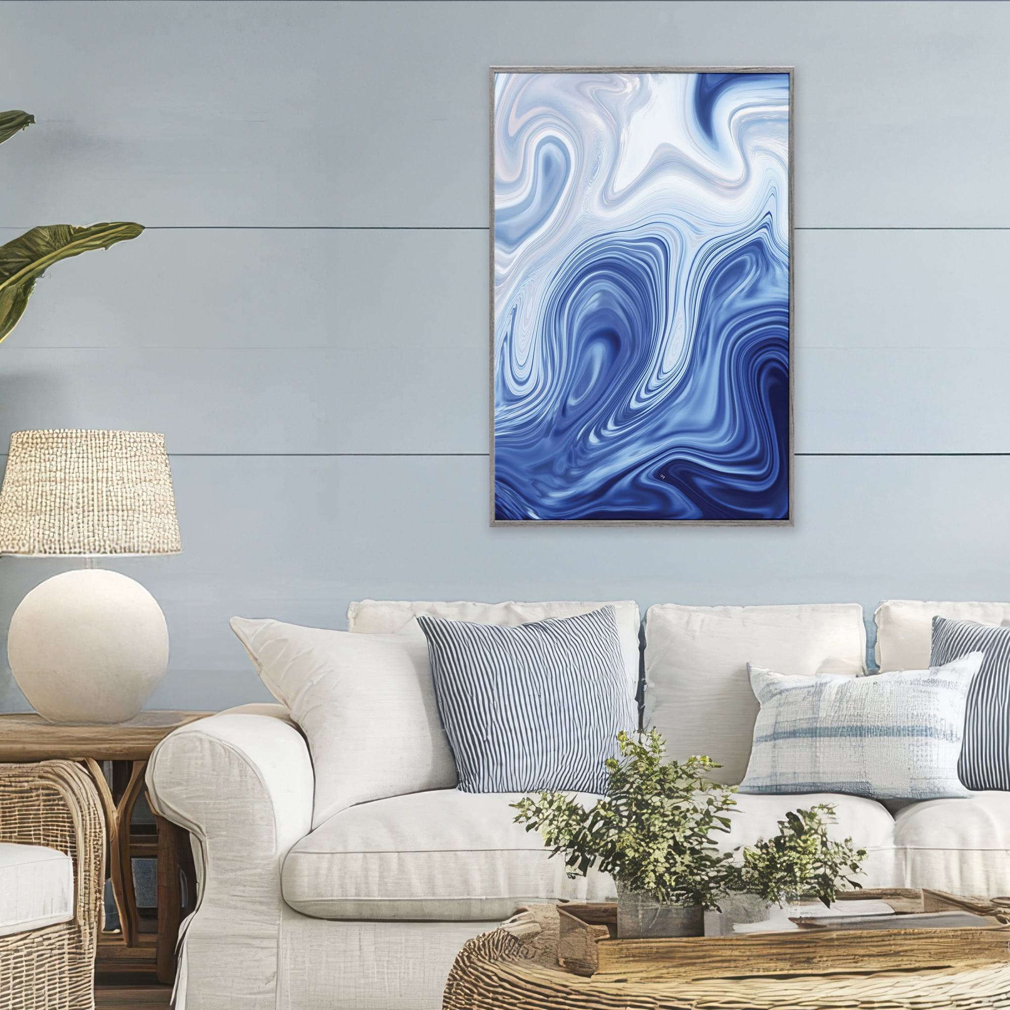 Stupell Industries Blue Marble Fluidity Gray Framed Giclee Art, design by Martina Pavlova