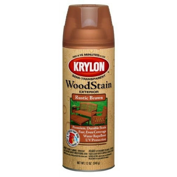 Krylon K03603000 Exterior Semi-Transparent Wood Stain, Rustic Brown, 12 Ounce