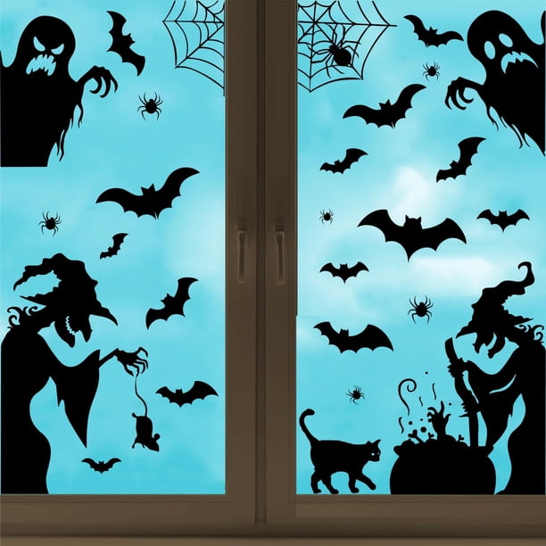 Pegatinas de pared para Halloween, calcomanías para ventanas, decoración de Halloween, decoración de ventanas, pegatinas de pared con brujas aterradoras