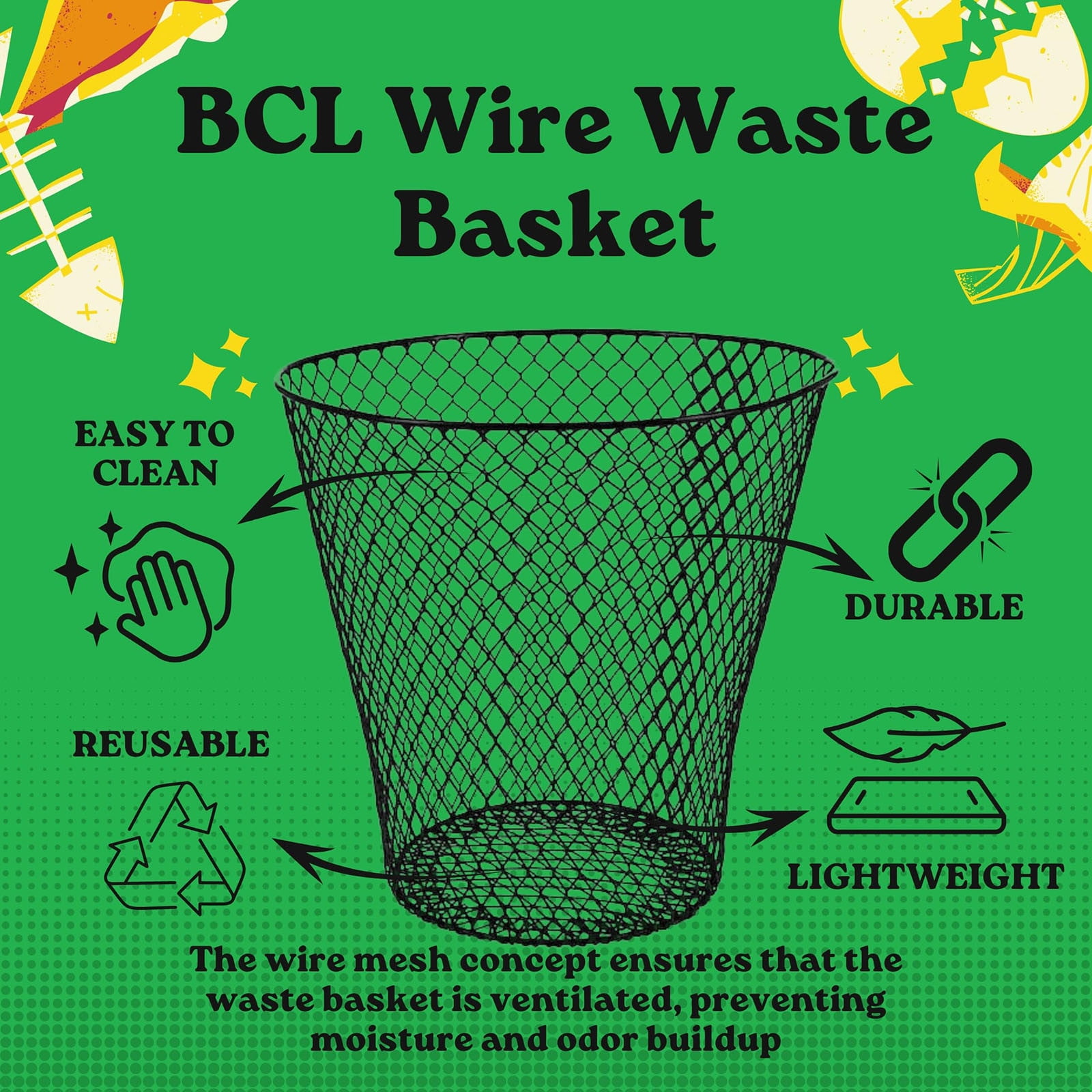 9in Tall Wire Mesh Waste Basket, Small Round Open Top Wastebasket, Recycling Bins Garbage Waste Baskets, Wire Mesh Desk Can for Bathroom Bedroom Office School,White - 4PCS