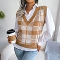 thumbnail image 5 of Lindreshi Sweater Vest Women Women V-Neck Contrasting Plaid Knitted Sweater Casual Fashion Sleeveless Vest Jacket Coat Tops, 5 of 8