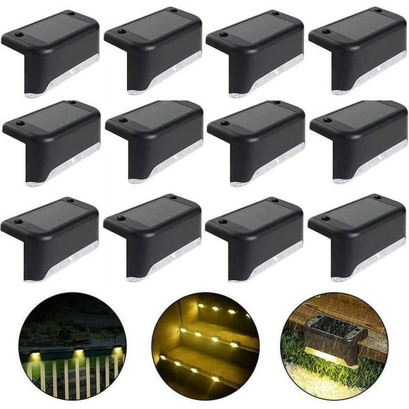 Solar Deck Lights, Dusk To Dawn Mode, Polysilicon Panels For Outdoor Steps, Decks, Front Doors, Patios, Yards, 12Pcs Easy Installation With Screws Or Tape, Automatic Light Sensor,