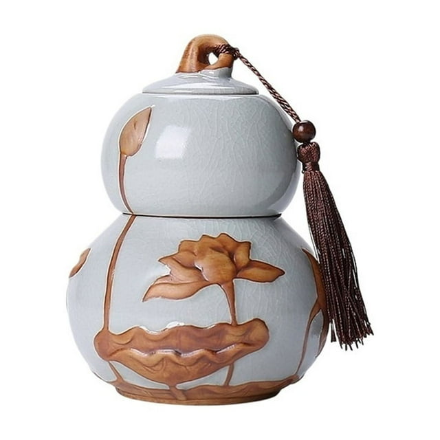 Gourd Tea Caddy With Airtight Lid And Carrying Handle Ceramic Loose Tea Storage Tin For Coffee Sugar, Nuts, Herb, Spice