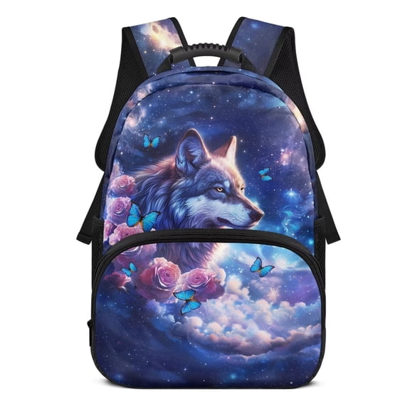 Yuyamidu Wolf Kids Backpack for Boys Girls Galaxy School Bookbag, Lightweight Kids Travel Backpacks Zip Closure School Bags Shoulder Bags for Children