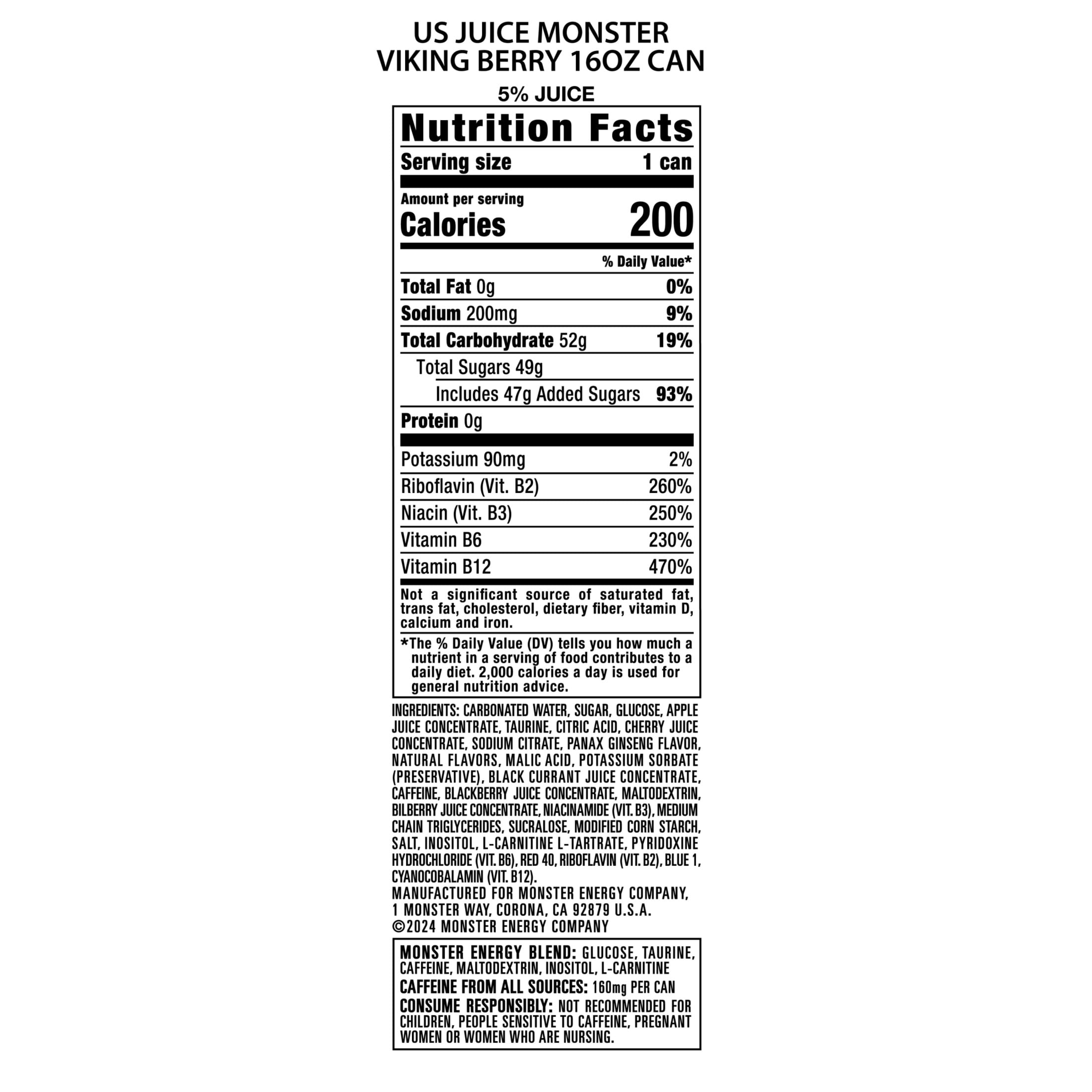 (4 pack) Juice Monster Viking Berry Energy Drink 16oz Can