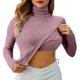thumbnail image 4 of Women's Fall Long Sleeve Square Neck T Shirts with Built-in Shelf Bra Ribbed Knit Slim Fit Casual Basic Tops,Pink,XXL, 4 of 8