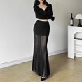 thumbnail image 2 of High-waisted Mesh Skirt Women Maxi Skirt Elastic High Waist Mesh Long Skirt Hip Wrapped See-through Gauze Cover Slim Skirt Daily Wear, 2 of 8
