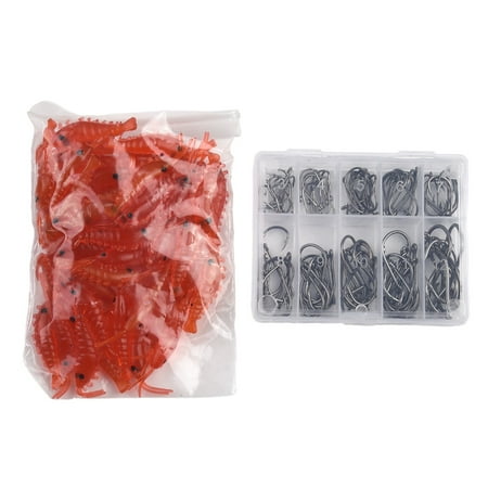 Rooha 50Pcs Shrimp 100Pcs Hooks Fake Bait Soft Bait Imitation Shrimp Bait Soft Shrimp
