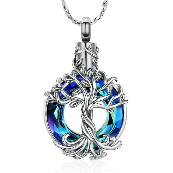 Tree of Life Cremation Urn Ashes Necklace for Women Men Circle of Life Cremation Crystals Ash Pendant Loved One Memorial Jewelry