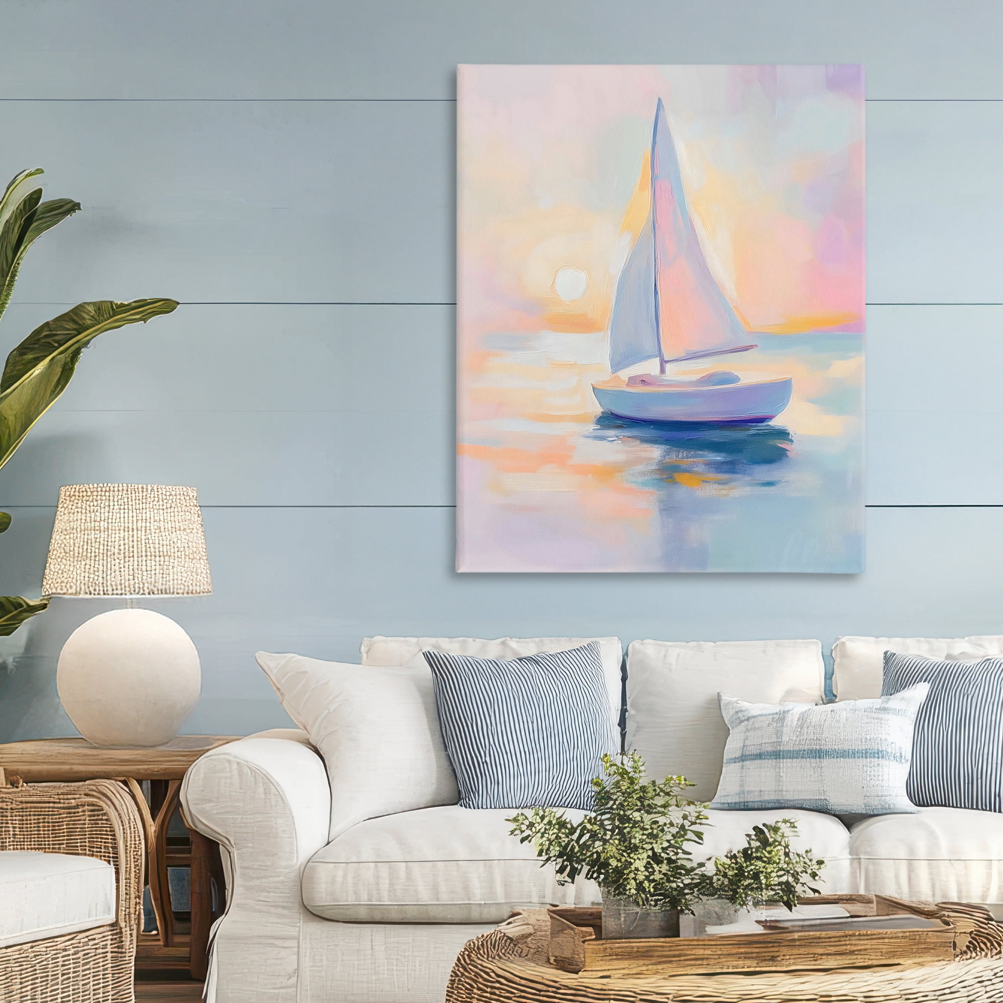Stupell Industries Pastel Sailboat Toward Pink Horizon Canvas Wall Art, design by The Prints Vibe