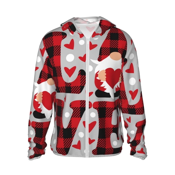 Balery Buffalo Plaid Love And Gnome Sudadera ligera de manga larga con capucha y protección solar UPF 50+ para hombre y mujer, ideal para pesca y running-Large