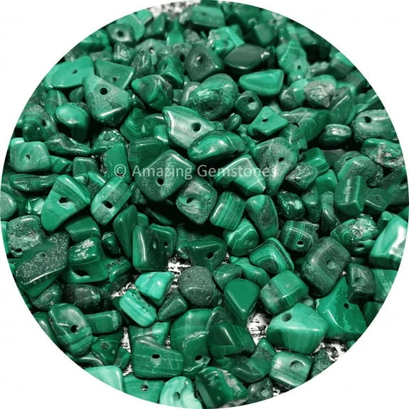 Malachite Crystal Chips - Healing Crystals Tumbled Chips Gemstone Beads (1000 Carat, Drilled)