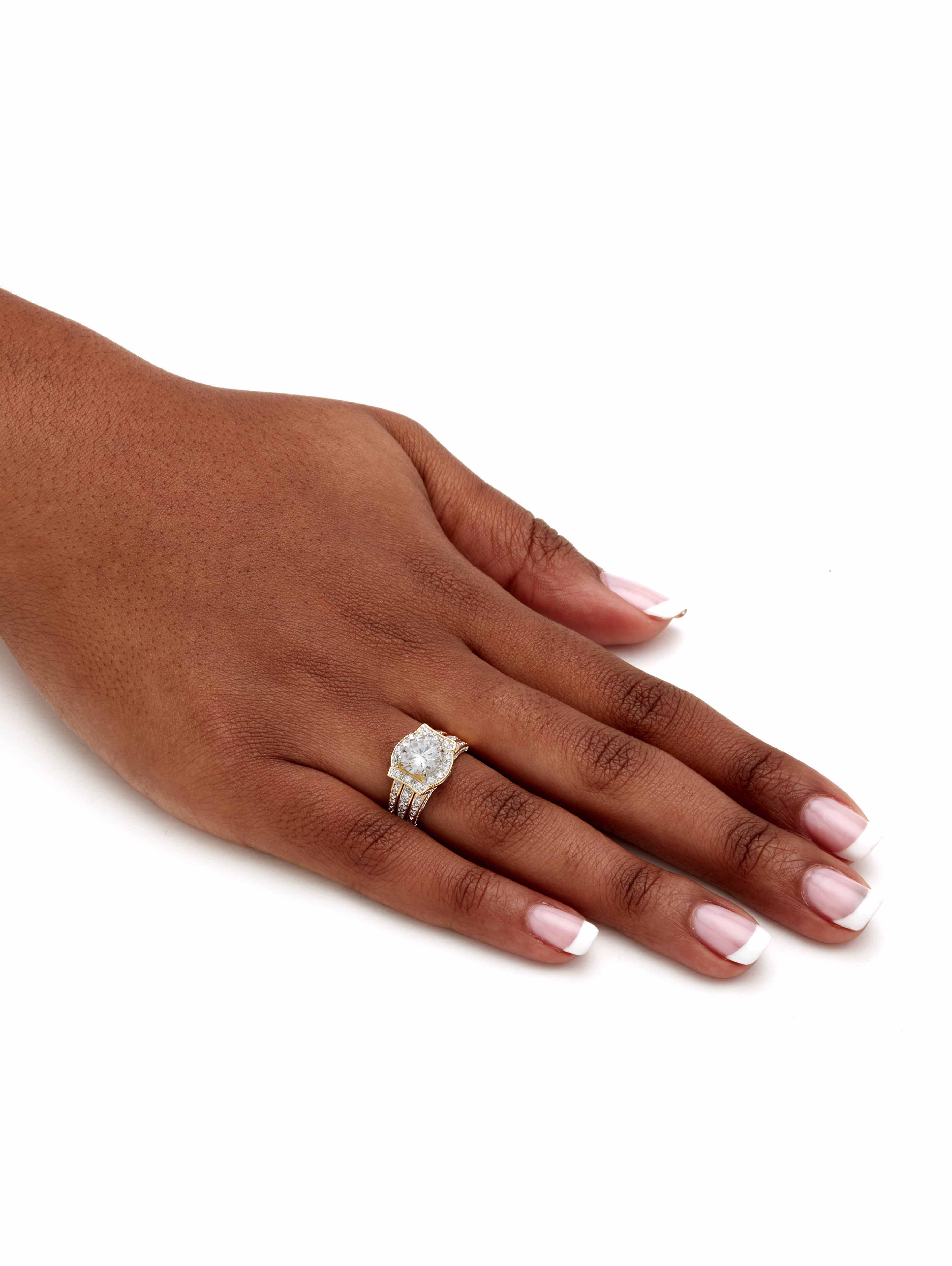 PalmBeach Jewelry Round Cubic Zirconia Channel-Set 2-Piece Jacket Bridal Set 2.37 TCW 18k Gold-Plated or Platinum-Plated Silver.
