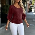 thumbnail image 4 of ClodeEU Women's V Neck Dolman Sleeve T-Shirt,Casual Loose Fit Solid Color Batwing Top for Summer Wine,Women's Plus S, 4 of 5