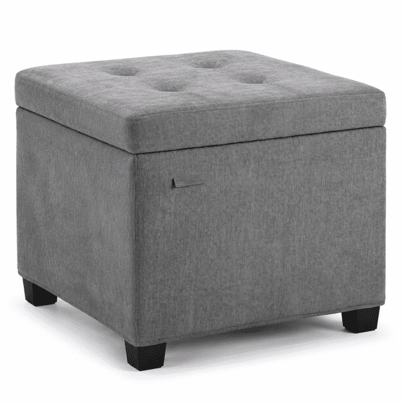 Chenille-gray 17.7"D x 17.7"W x 17.7"H Square Steel Frame Storage Pouf Ottoman