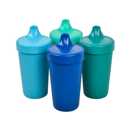 Re-Play Made in The USA 4pk No Spill Sippy Cups for Baby, Toddler, and Child Feeding - Sky Blue, Aqua, Navy, Teal (True