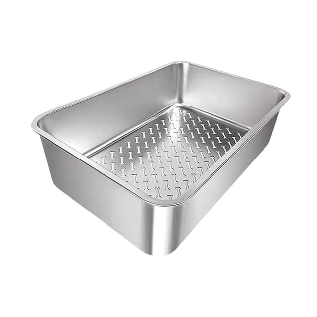 Caja de arena de acero inoxidable para gatos de interior, herramienta de limpieza para mascotas, fácil de limpiar, sin olor, con lados altos, inodoro