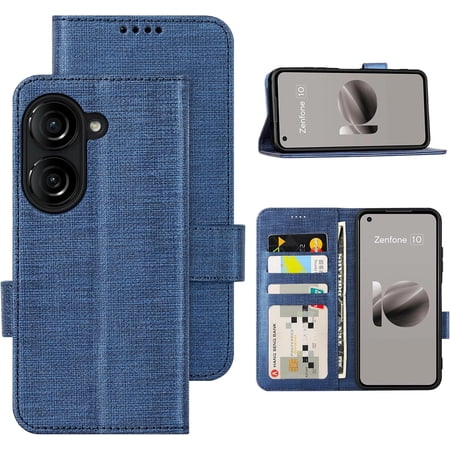 for Asus Zenfone 10 Wallet Case, Card Slot Stand Phone Case with [Shockproof TPU Interior Case], PU Leather Strong Magnetic Flip Cover for Asus Zenfone 10 2023 (Blue)