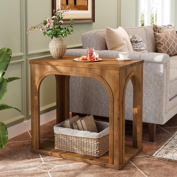Tribesigns 2-Tier Farmhouse Solid Wood Side End Table For Living Room