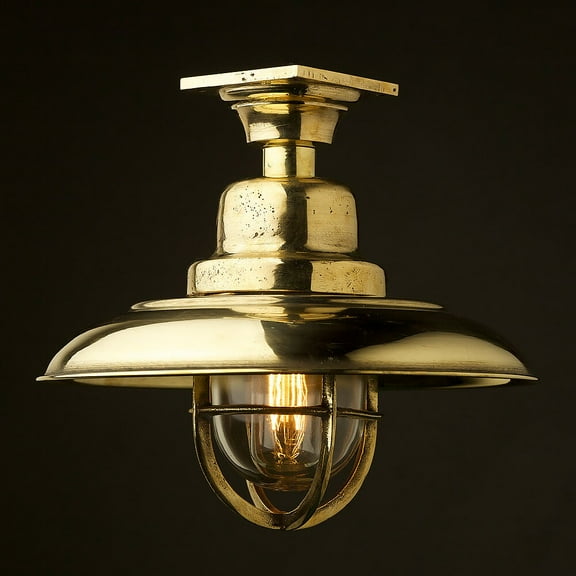 Vintage Brass caged reflector ceiling light