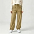 thumbnail image 4 of Luivaraty Jeans for Women Button Zip Waist Jeans Comfy Loose High Waist Drawstring Hem Pleated Pockets Denim Pants , S-XL, 4 of 7