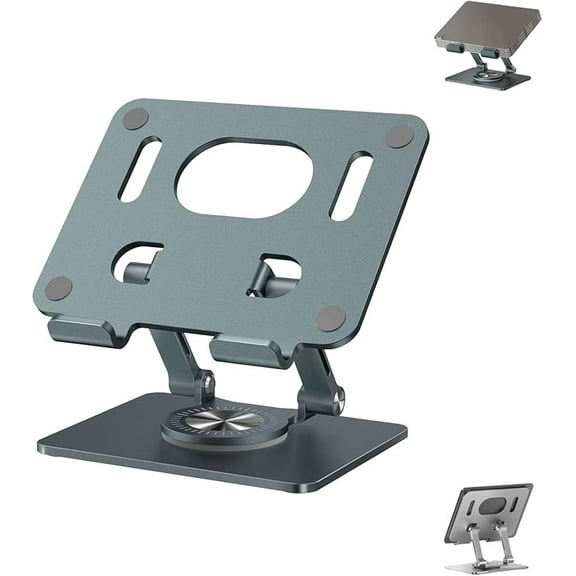 Rotiva Rotating Stand for Laptop, Adjustable Laptop Stand with 360 Rotating Base, Ergonimic Foldable Laptops Riser for Desk, Stable Base Holder for Tablets,Laptops (Gray)