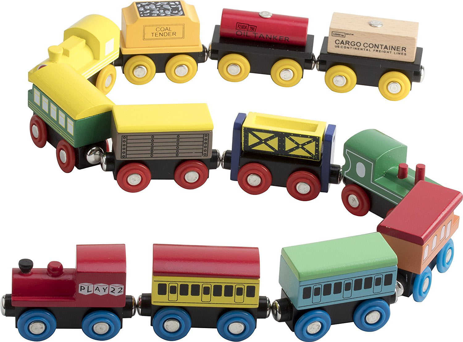 12 Pieces Wooden Train Cars Set Includes 3 Wooden Engines Magnetic Train Toy 